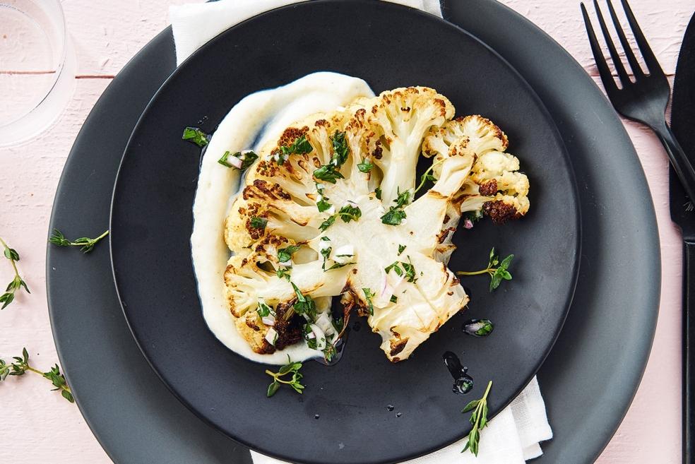 Bloemkoolsteak met bloemkoolpuree