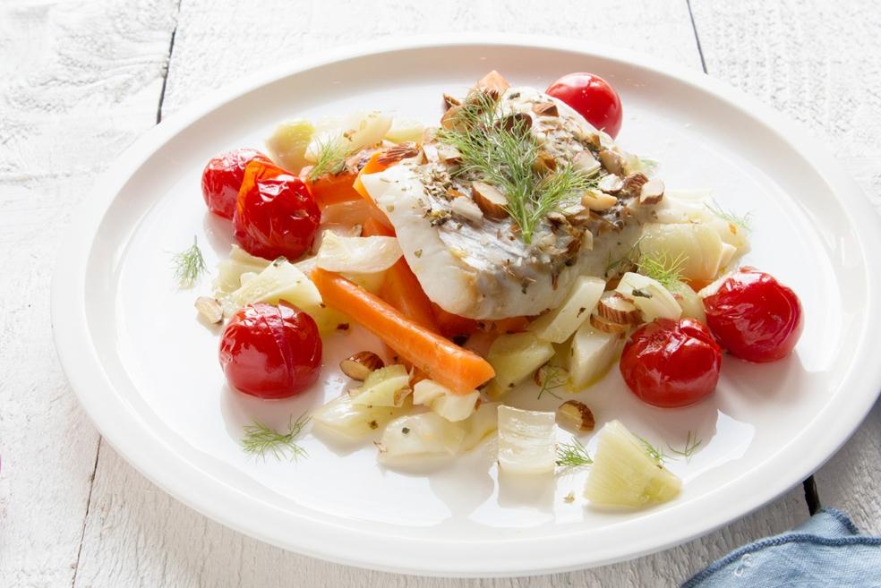 Geroosterde venkel met kabeljauw