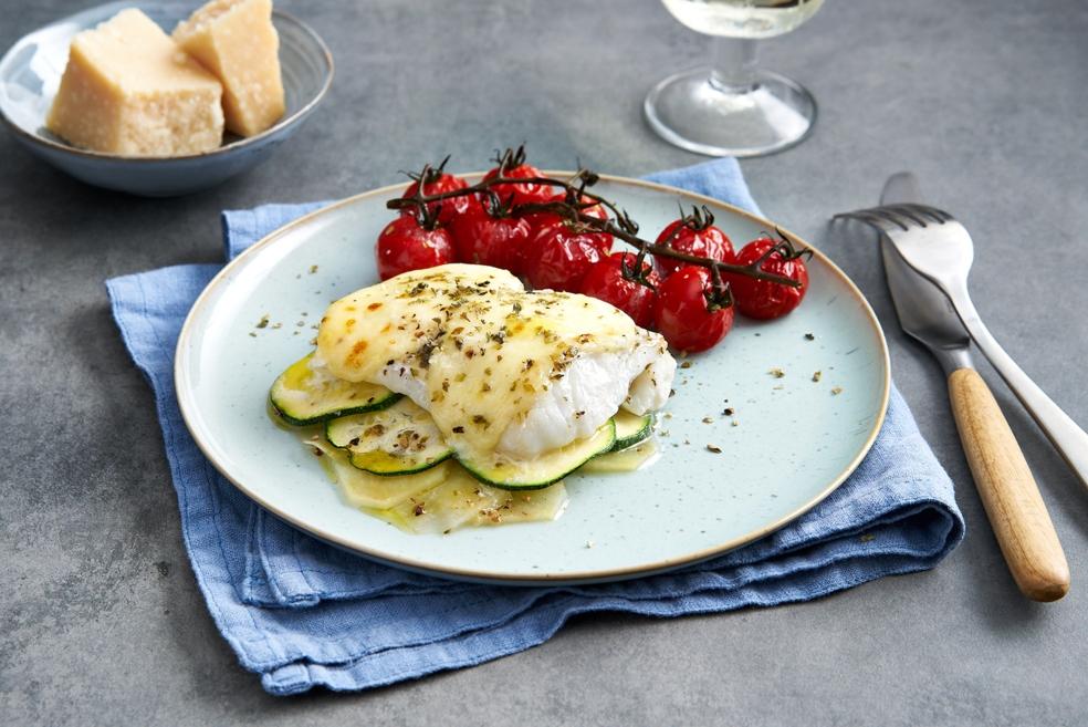 Kabeljauw-groentetorentje met mozzarella