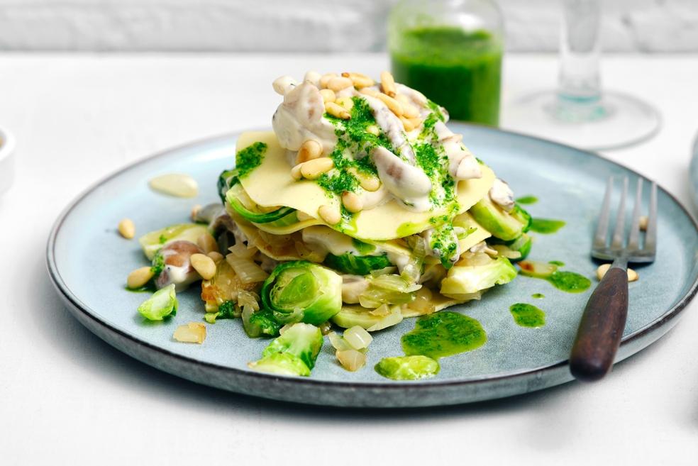 Open ravioli met bospaddenstoelen