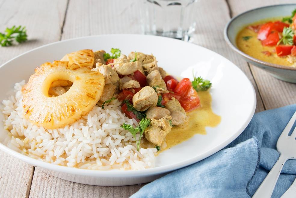 Fazant met curry en ananas