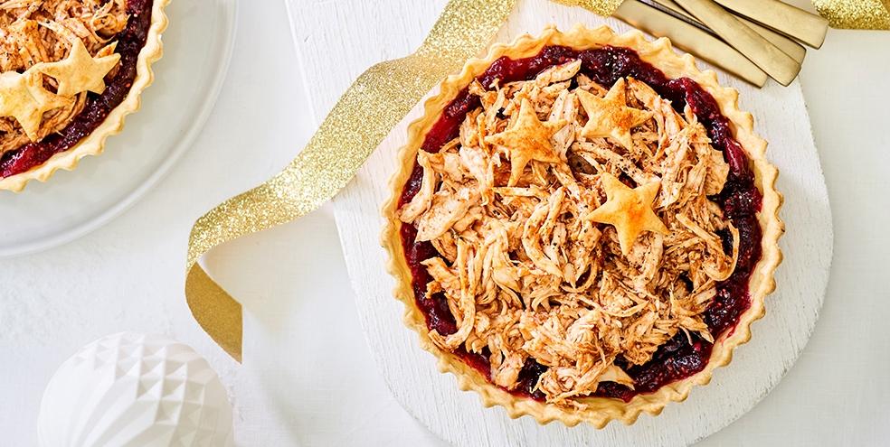 Pulled turkey taartjes met veenbessensaus