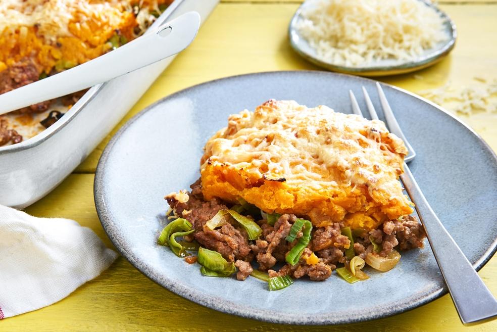 Ovenschotel met gehakt en zoete aardappel