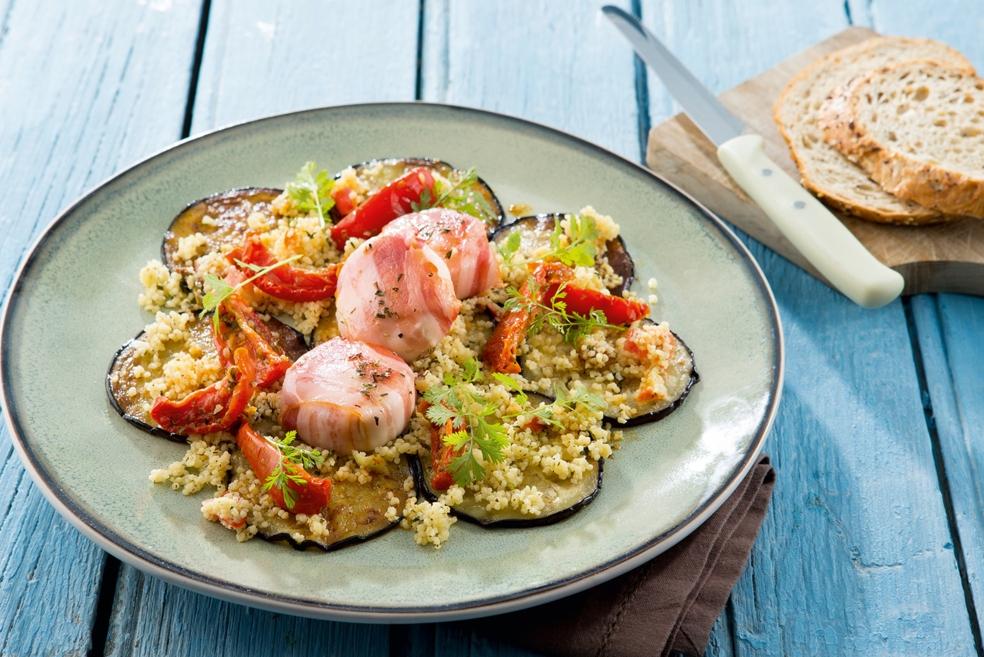 Carpaccio van aubergine met geitenkaasje