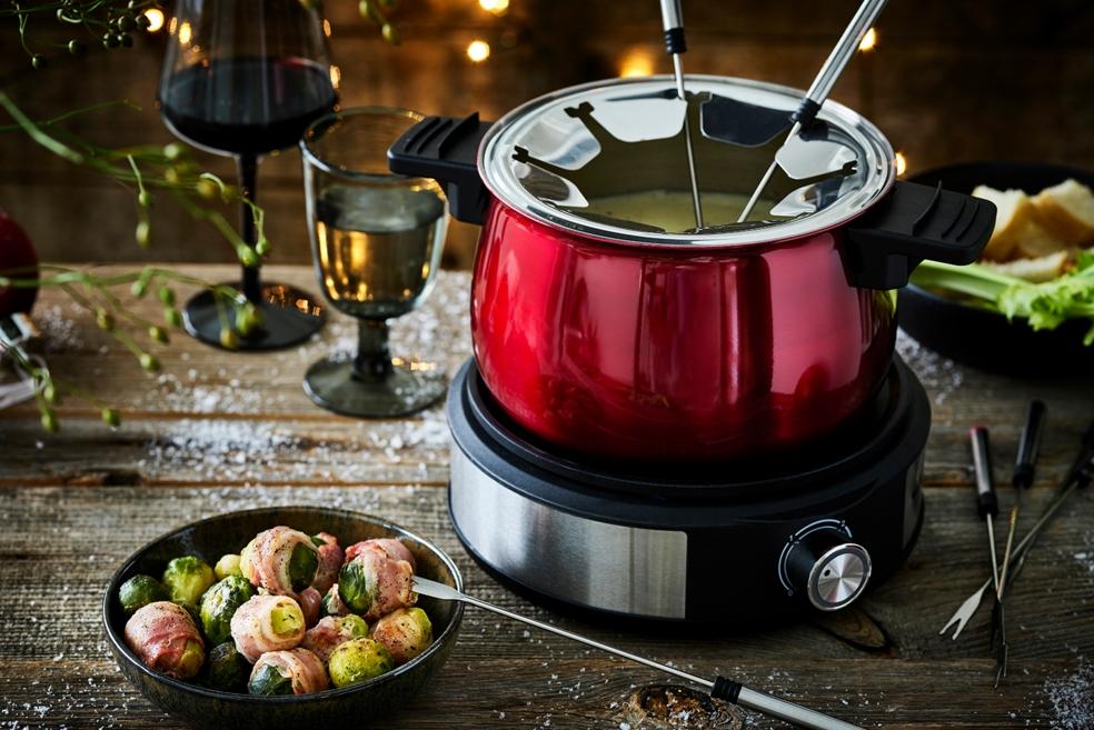 Franse kaasfondue met gegrilde spruitjes en stokbrood