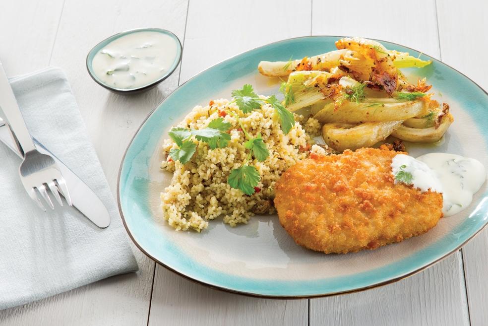 Kabeljauwburger met gestoofde venkel en sinaasmayonaise