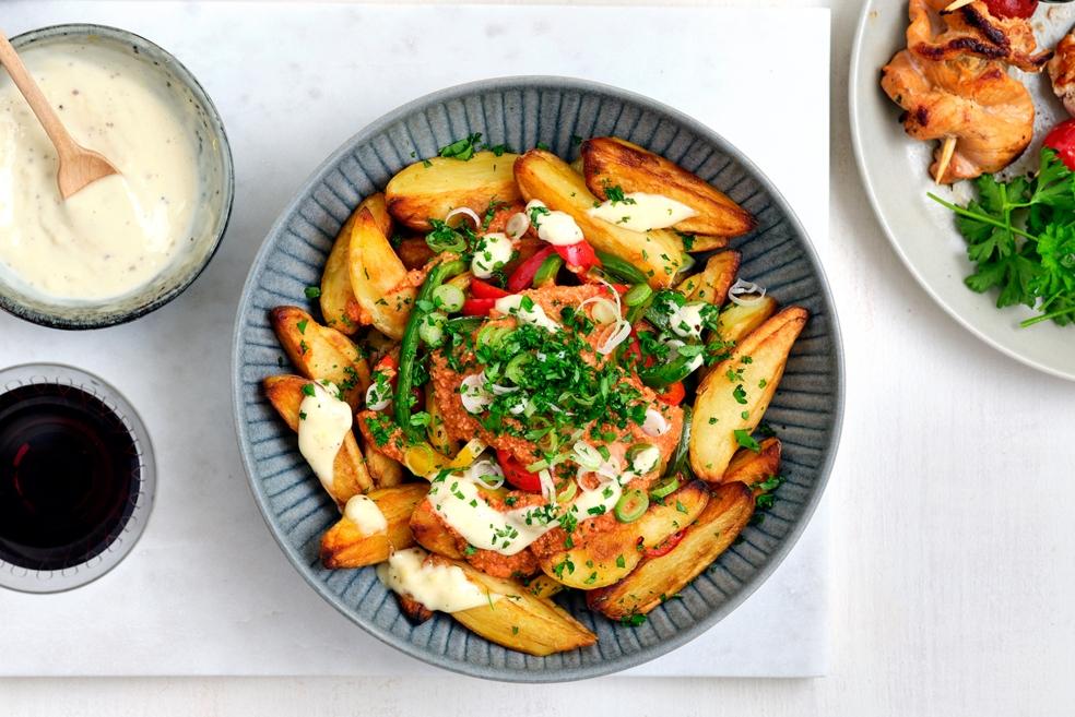 Feestgourmet met salade van patatas bravas