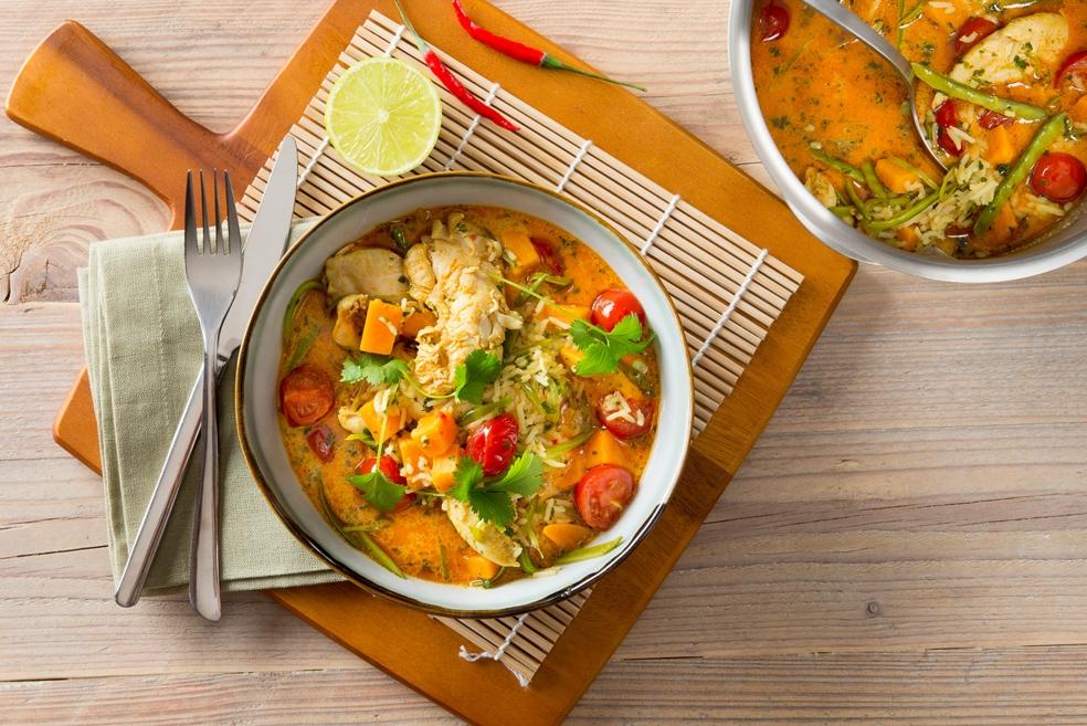 Pittige curry met kalkoenreepjes