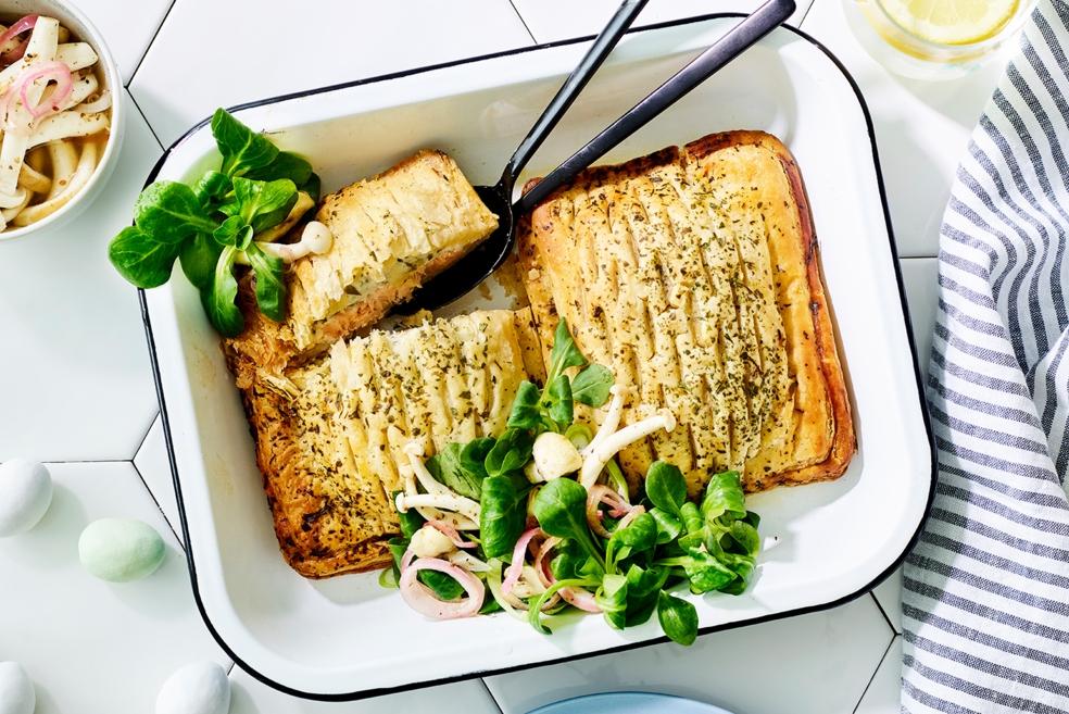 Zalmpakketje met ingemaakte champignons