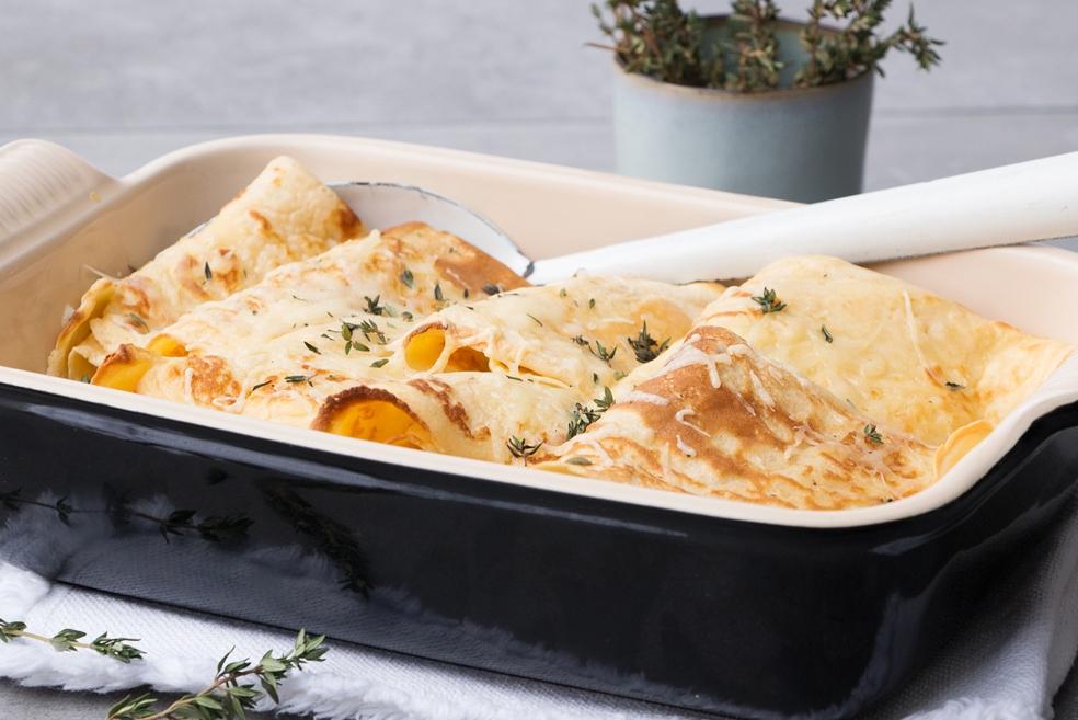 Gevulde crêpes uit de oven