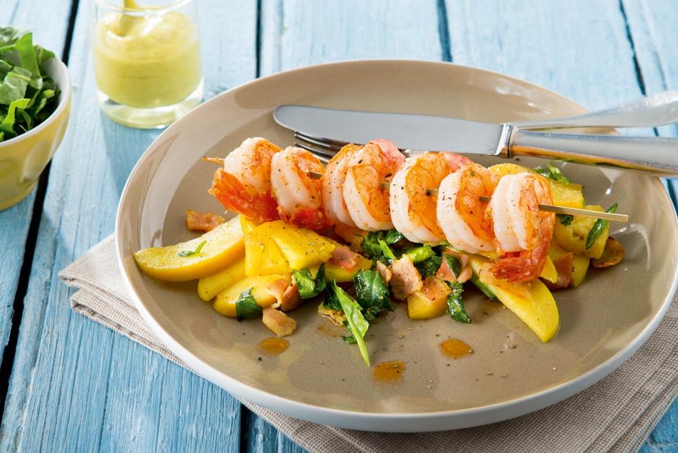 Scampibrochette met curry