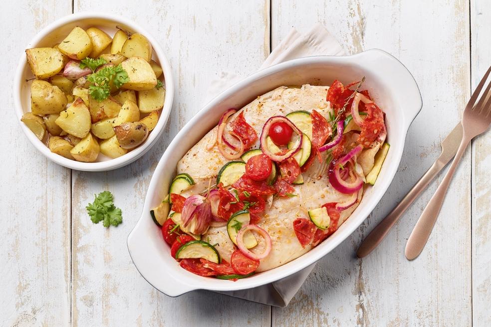 Pangasiusfilet met chorizo in de oven