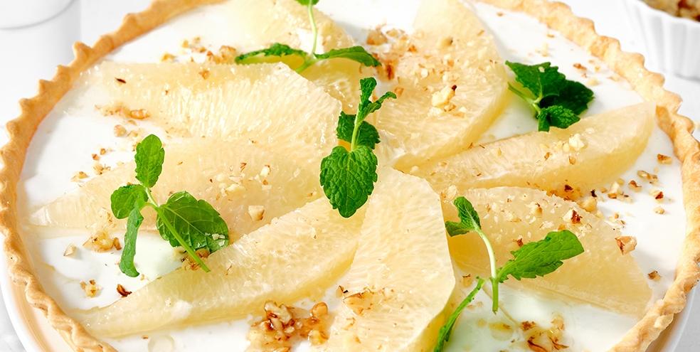 Plattekaaspomelotaart