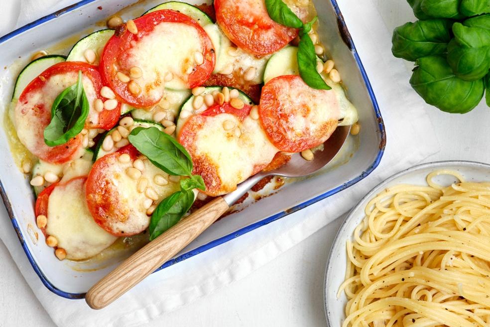 Schnitzel caprese met spaghetti