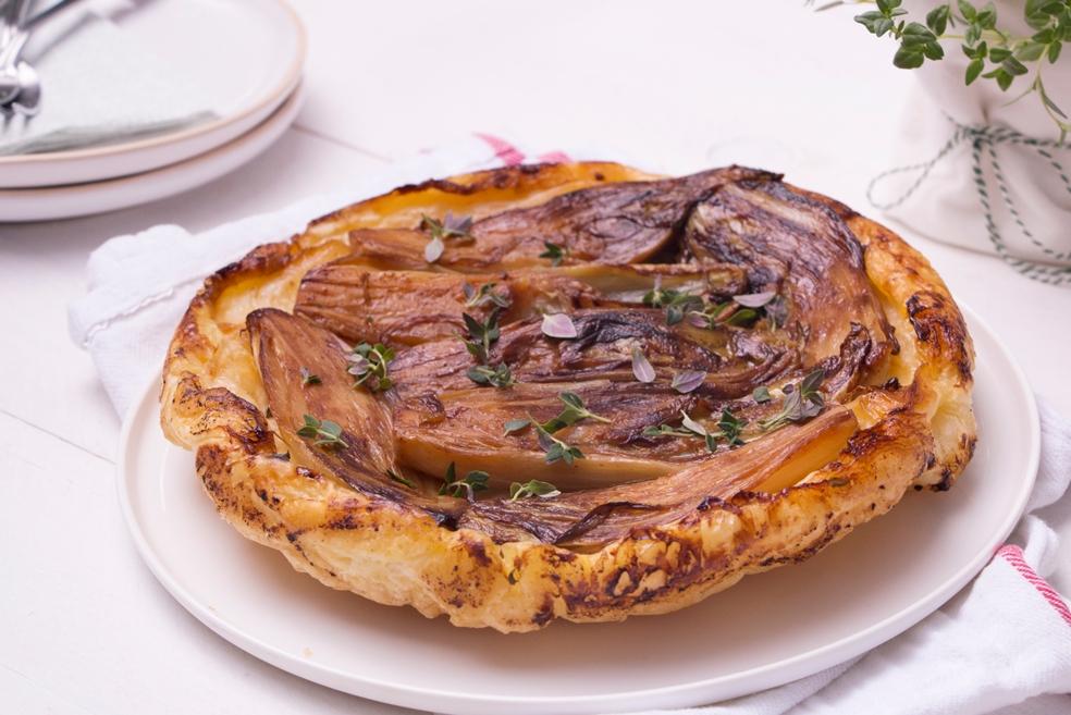 Tarte tatin met witloof en honing