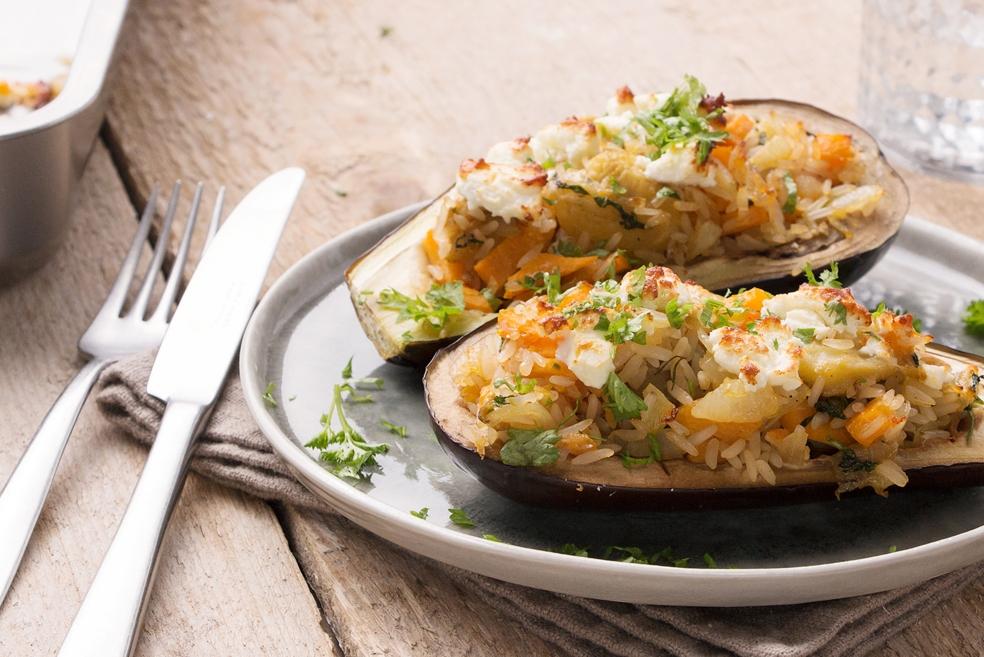 Gevulde aubergines met rijst