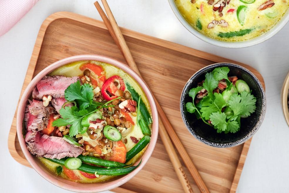 Thaise curry met rundvlees en linzen