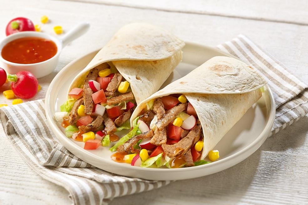 Wrap met gemarineerde rumsteak en radijzen