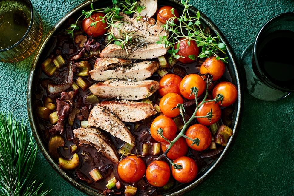 Fazant op jagerswijze met gevulde pasta