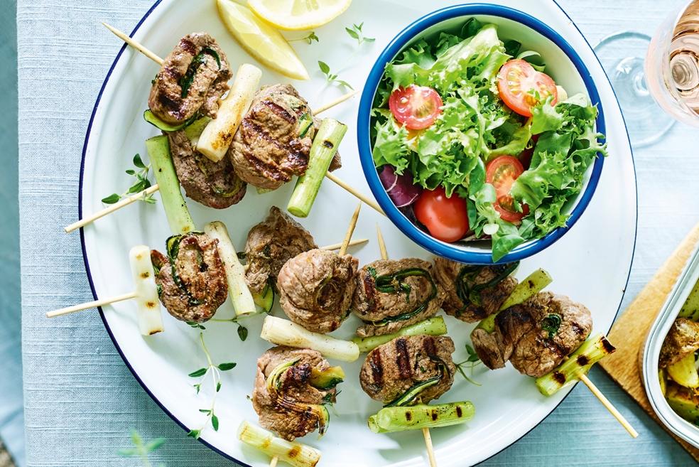 Gegrilde rumsteakspiesjes met aardappelpartjes