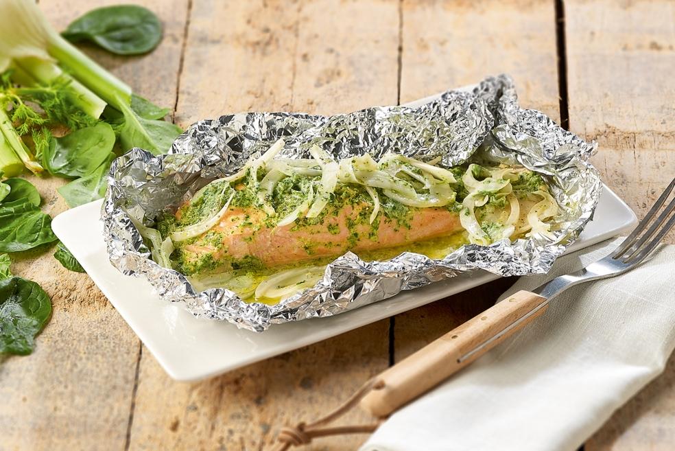 Papillot van zalm met spinazieroom en venkel