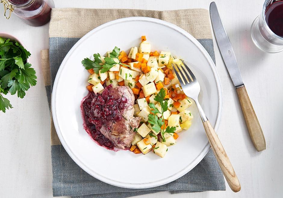 Everzwijnsteak met vijgen-bramensaus