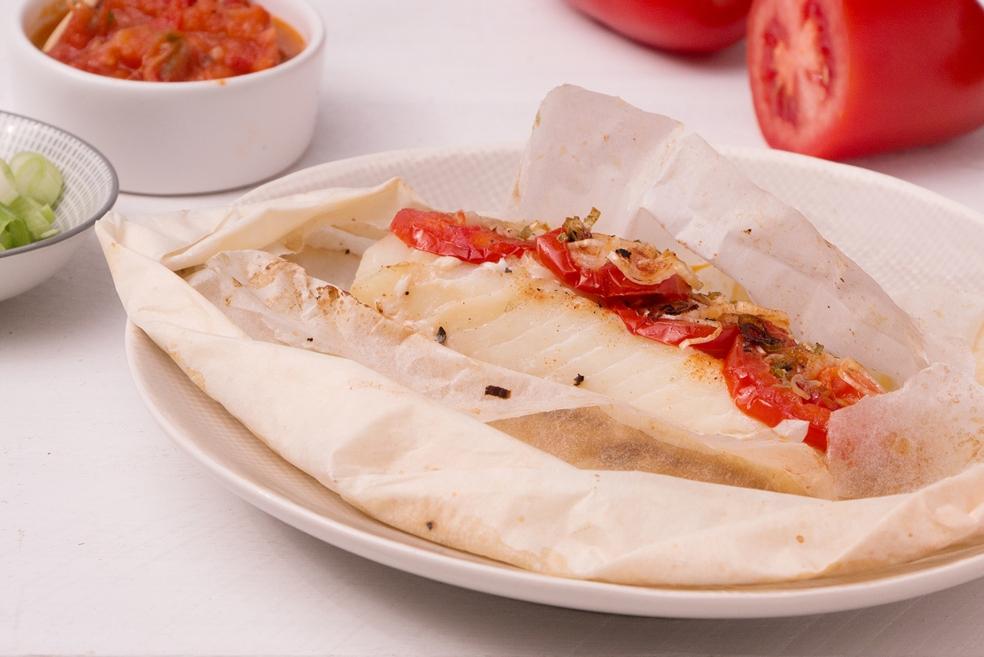 Papillot van kabeljauw en Belgische tomaten