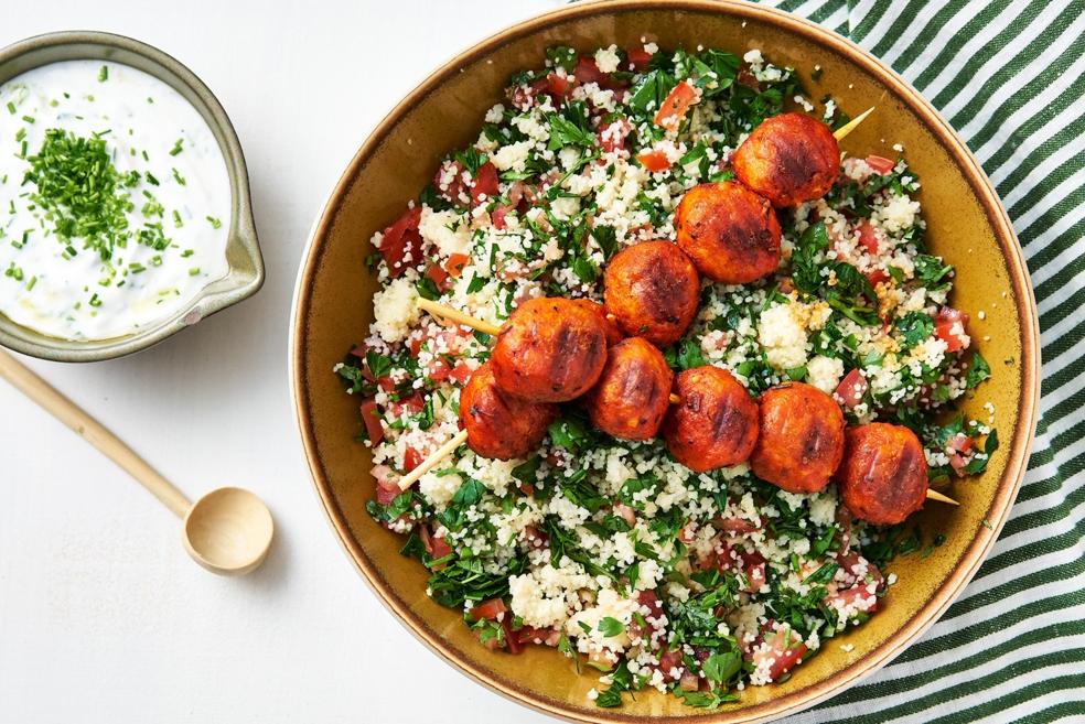 Couscous met gehaktbalbrochette