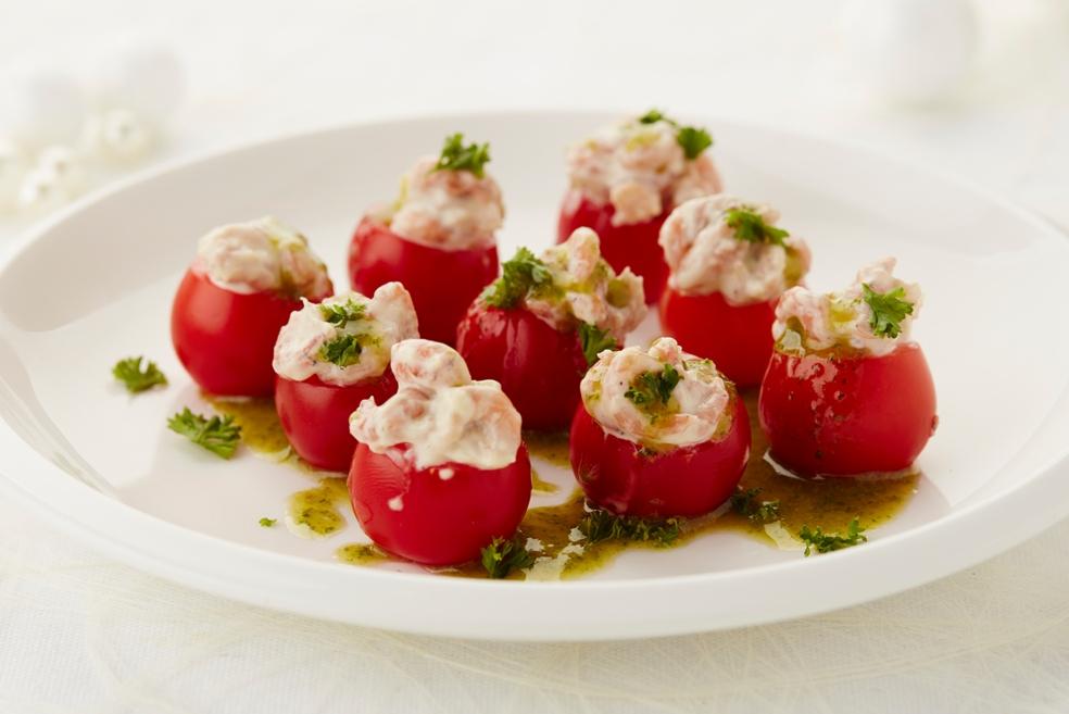 Minitomaat-garnaal met peterselie-olie en mayonaise