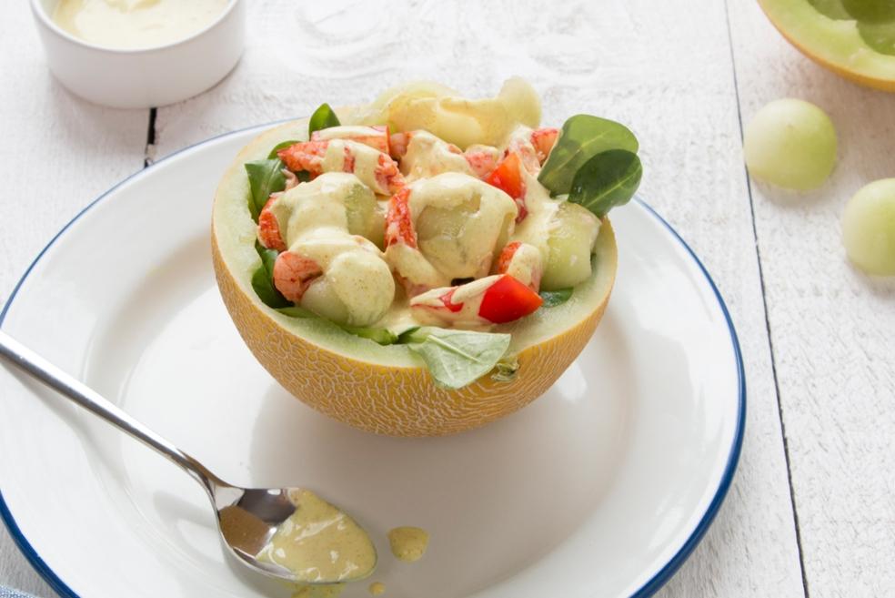 Gevulde meloen met rivierkreeftjes