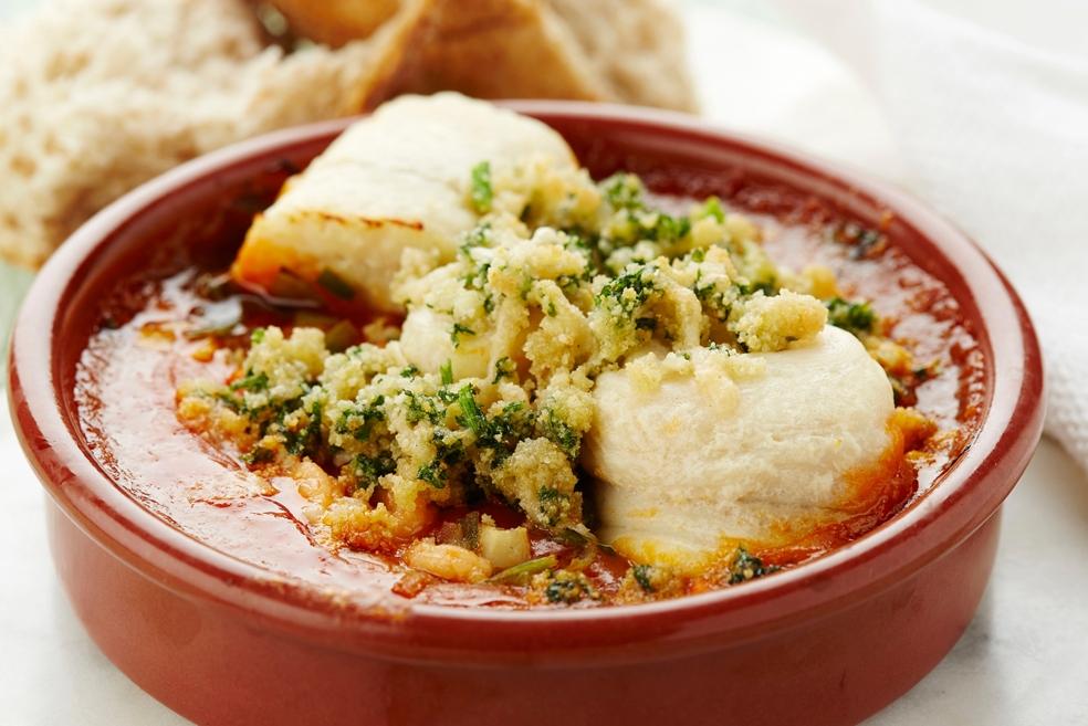 Luxevispannetje met knoflookcrumble