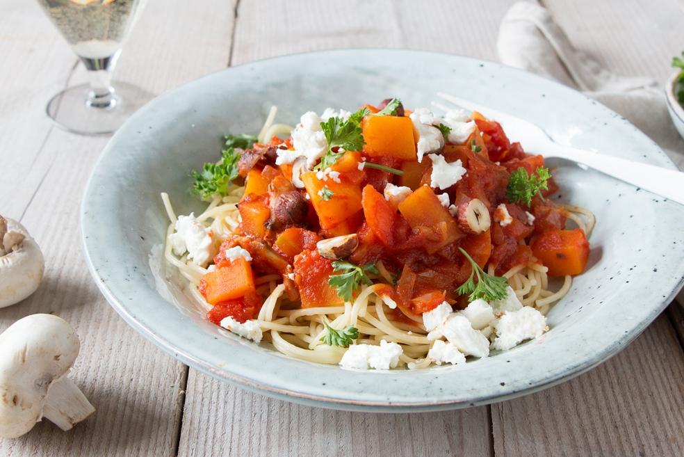 Herfstpasta met pompoen