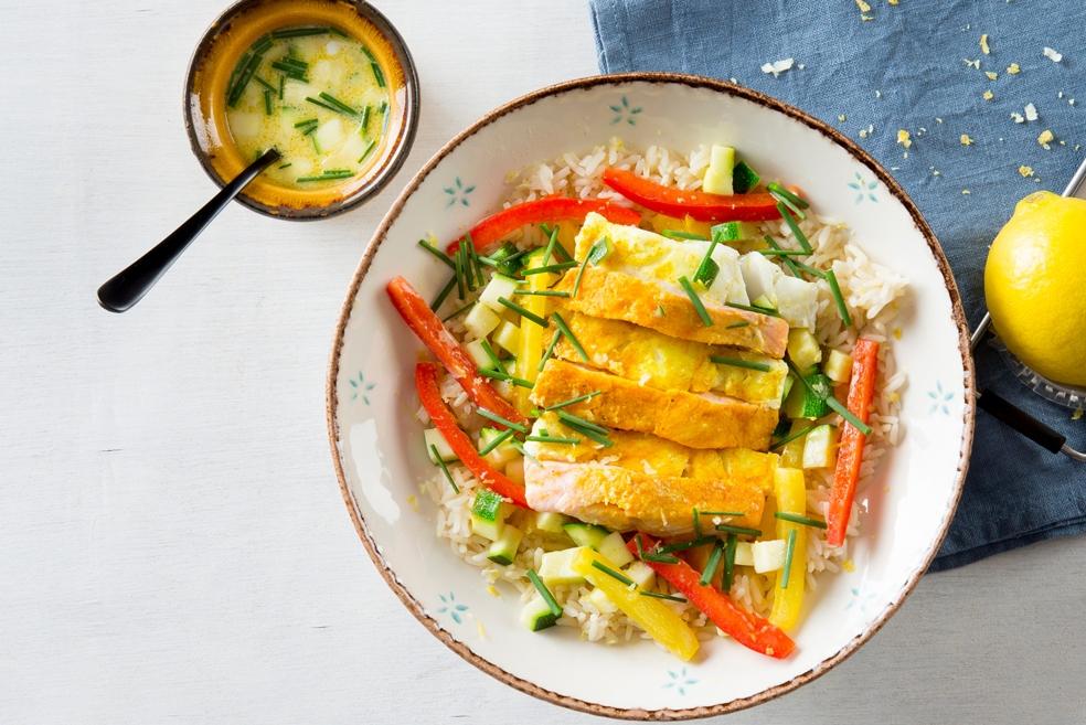 Zalmpapillot met kokosmelk en rijst