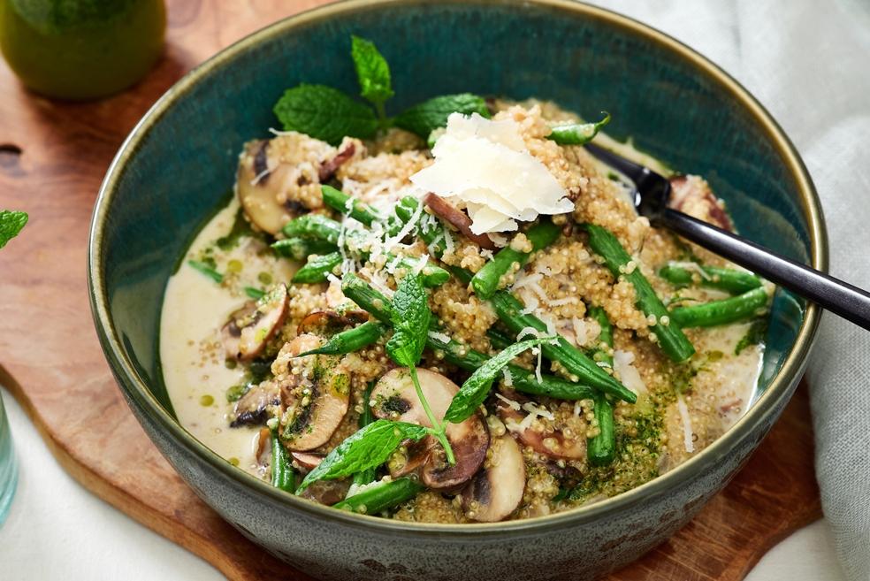 Risotto van quinoa met paddenstoelen en prinsessenboontjes