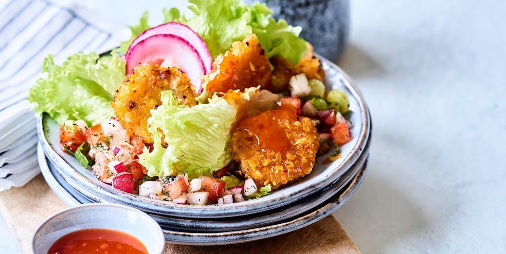 Vegan nuggets met radijssalsa