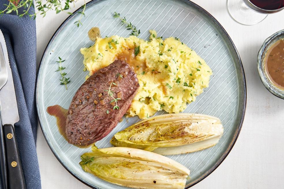 Hindesteak met donker biersaus