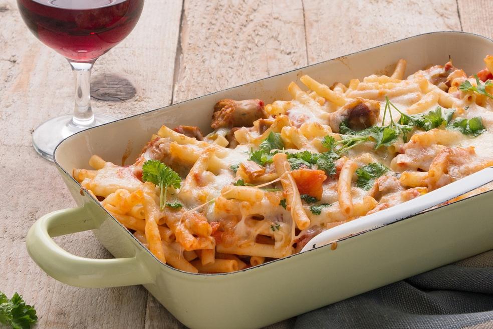 Gratin met kippenchipolata