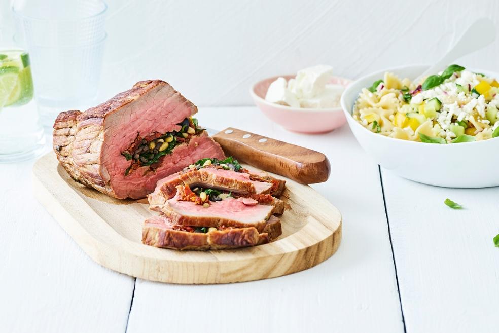 Gevulde rosbief met farfalle